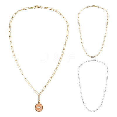 2Pcs 2 Colors Brass Round Oval Paperclip Chain Necklaces MAK-TA0001-33-1