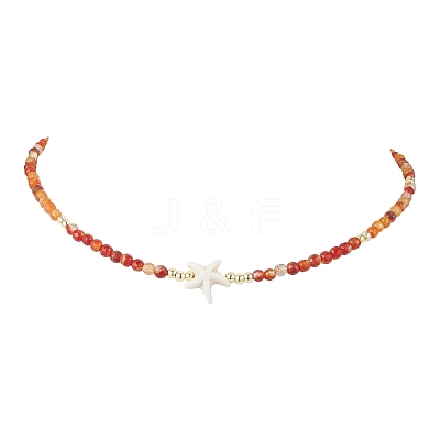 Summer Beach Natural Carnelian Round Beaded Necklaces NJEW-JN05262-04-1