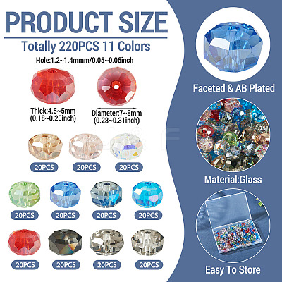 220Pcs 11 Colors Electroplate Glass Beads Strands EGLA-TA0013-52-1