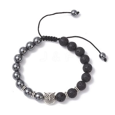 Non-Magnetic Synthetic Hematite & Natural Lava Rock Beads Braided Bead Bracelets BJEW-JB12611-02-1