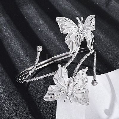 Butterfly Alloy Arm Cuff Bangles for Girl Women LS-AJEW-A063-01H-P-1
