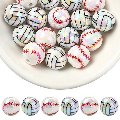 20Pcs 2 Styles Sport Theme UV Plating Iridescent Acrylic Beads OACR-SZ0002-02-1
