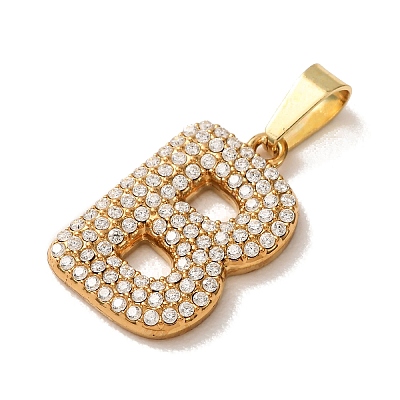 304 Stainless Steel Micro Pave Clear Cubic Zirconia Pendants CU-CBA703A-05G-B-1