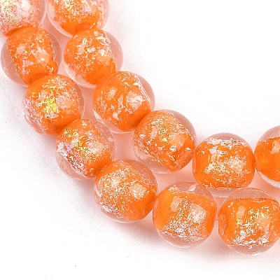 Handmade Gold Foil Lampwork Beads Strands LAMP-Q002-01F-1