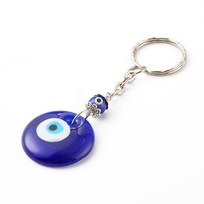 Flat Round with Evil Eye Lampwork Keychain KEYC-JKC00249-01-1