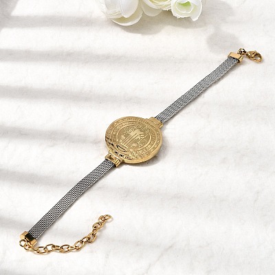 304 Stainless Steel Saint Benedict Bangles for Women BJEW-K295-01A-GP-1