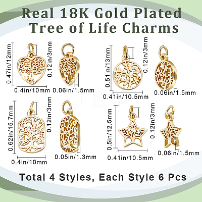 24Pcs 4 Style Rack Plating Brass Charms KK-BBC0009-10-1