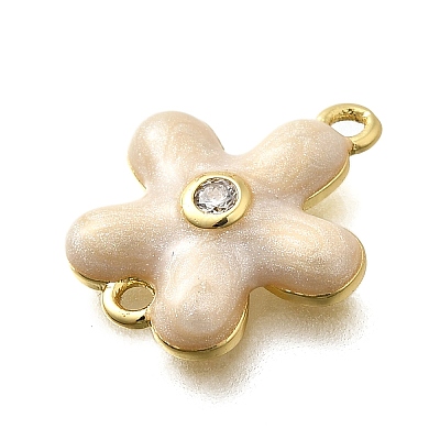 Brass Clear Cubic Zirconia Flower Connector Charms KK-P295-52G-01-1