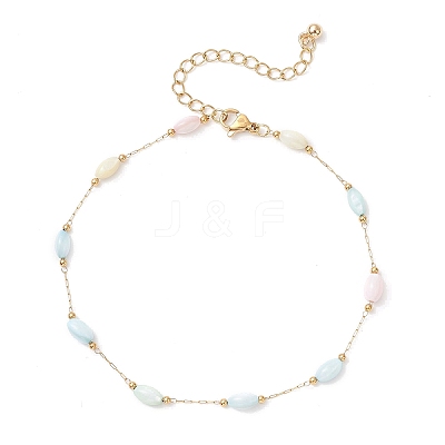 Dyed Rice Natural Shell & 304 Stainless Steel Link Chain Anklets AJEW-AN00727-1