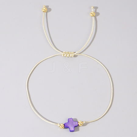 Adjustable Rainbow Dyed Shell Cross Braided Bead Bracelets for Women DZ6787-3-1