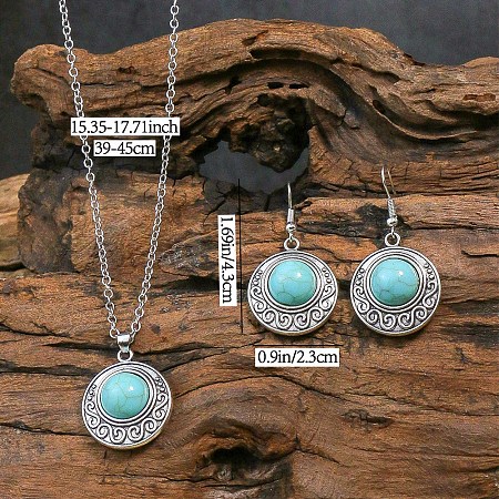 Synthetic Turquoise Pendant Necklaces & Dangle Earrings Sets WGE96E9-05-1