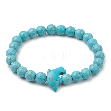 8MM Round Synthetic Turquoise Beaded Stretch Bracelets BJEW-JB10217-05-1