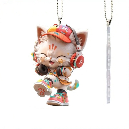 Cat with Headset Acrylic Hanging Ornaments PW-WG89B83-01-1