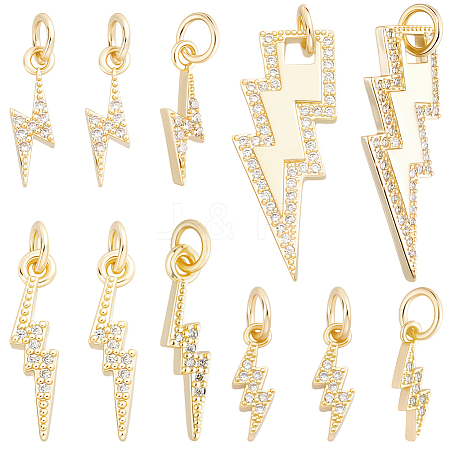 12Pcs 4 Styles Brass Micro Pave Cubic Zirconia Pendants KK-BBC0028-11-1