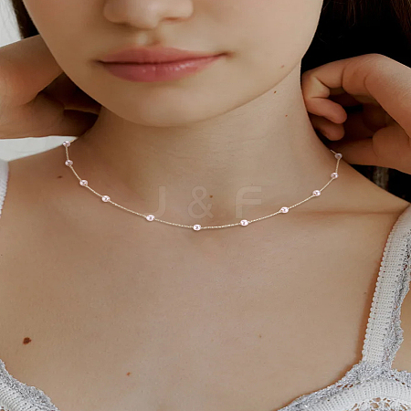 1Pc Round White Plastic Pearl & Alloy Link Chain Necklaces for Women NJEW-LP0007-36-1