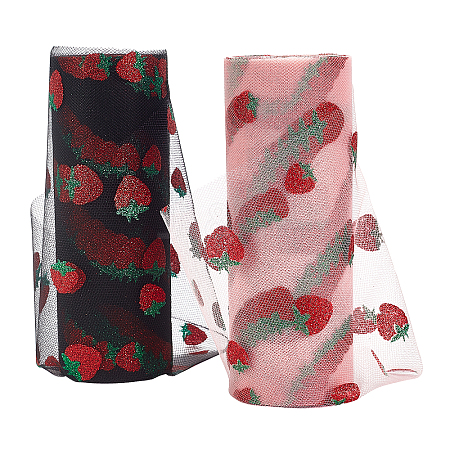 BENECREAT 2 Rolls 2 Colors Shiny Strawberry Glitter Polyester Tulle Rolls DIY-BC0002-80-1