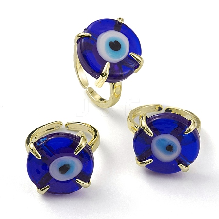 Lampwork Evil Eye Open Cuff Ring RJEW-M147-01LG-08-1