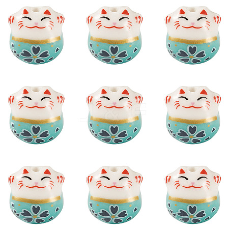 9Pcs Handmade Printed Porcelain Beads PORC-TADJ0001-01I-1