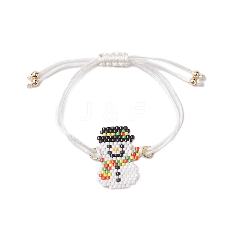 Brass & Seed Beads Snowman Link Adjustable Bracelets BJEW-JB10884-1