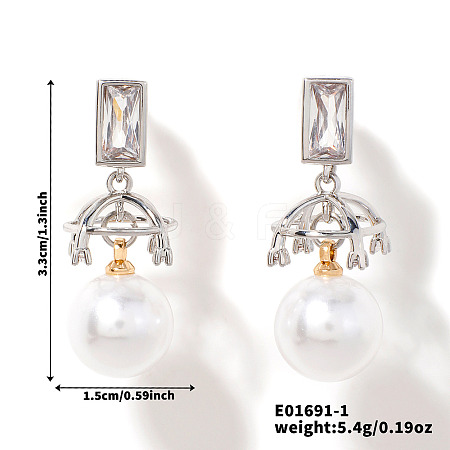 Baroque Style Brass & Imitation Pearl Stud Earrings UF9054-1