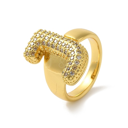 Letter Brass Micro Pave Clear Cubic Zirconia Open Cuff Ring for Women RJEW-N046-03J-G-1