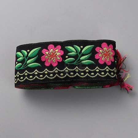 Ethnic Style Polyester Embroidery Flower Ribbon OCOR-WH0093-37C-1