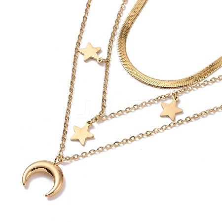 Moon & Star Charms Triple Layer Necklace NJEW-C036-06G-1