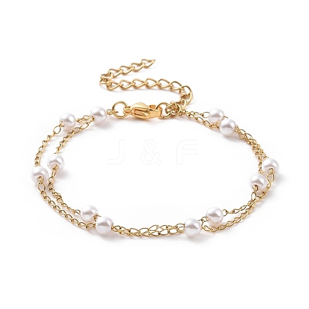 Round Plastic Imitation Pearl Beads Multi-strand Bracelets BJEW-E054-03G-1