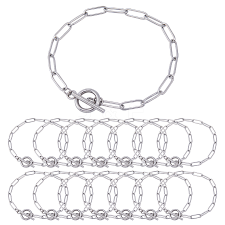 15Pcs 304 Stainless Steel Paperclip Chain Bracelets Set BJEW-SC0001-23-1