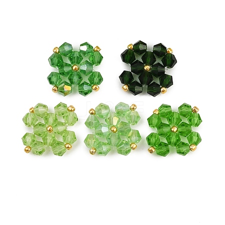 5Pcs Green Color Theme Transparent Glass Bead Weaved Cabochons PALLOY-JF04465-02-1