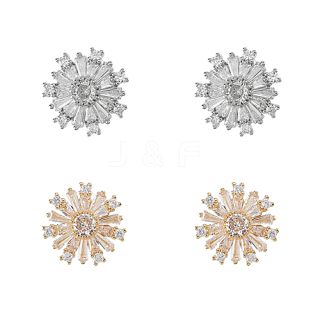 DICOSMETIC 4Pcs 2 Styles Brass & Alloy Micro Pave Clear Cubic Zirconia Shank Buttons DIY-DC0002-66-1