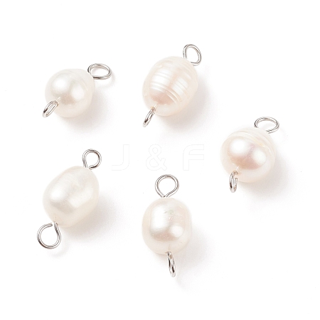 Natural Cultured Freshwater Pearl Beads Connector Charms PALLOY-JF01551-01-1