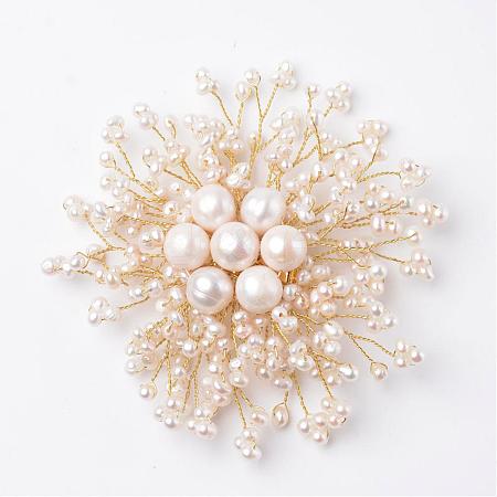 Luxury Flower Natural Pearl Brass Safety Brooches JEWB-I009-22-1