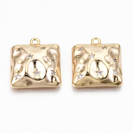 Hammered Brass Micro Pave Clear Cubic Zirconia Pendants KK-N231-214-NF-1