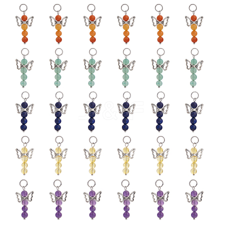 30Pcs 5 Styles Natural Red Aventurine & Green Aventurine & Amethyst & Lapis Lazuli PALLOY-DC00011-1