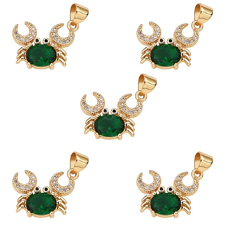 5Pcs Brass Micro Pave Clear & Green Cubic Zirconia Pendants ZIRC-SZ0003-22-1