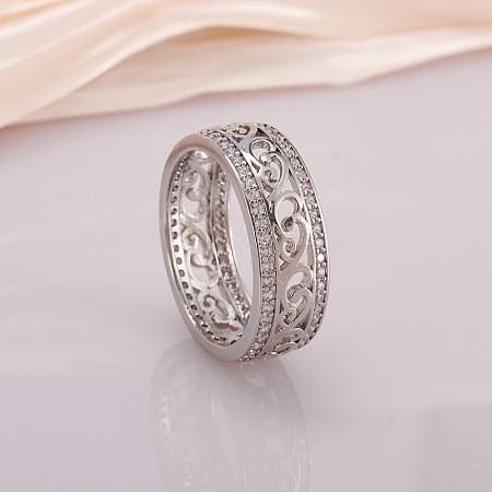 Hollow Out Flower Brass Micro Pave Clear Cubic Zirconia Finger Rings FS-WGD1340-03-1