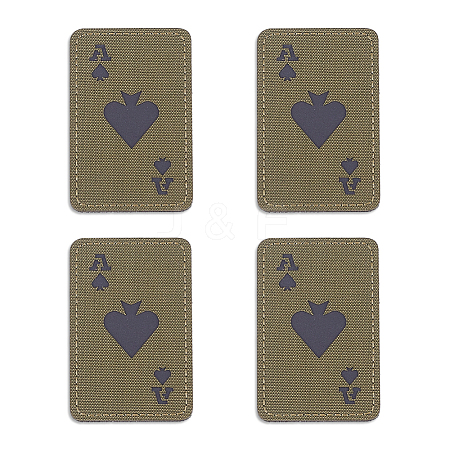4Pcs Ace of Spades Playing Card Reflective Nylon and Polyester Hook and Loop Tapes AJEW-GA0009-03A-1