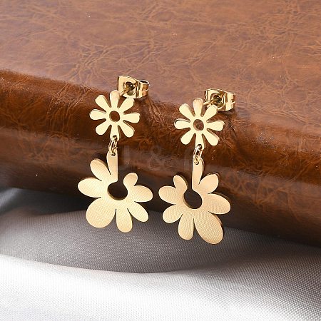 304 Stainless Steel Dangle Stud Earrings for Women EJEW-Q009-01G-1