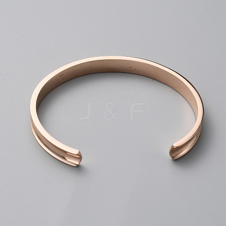 304 Stainless Steel Grooved Open Cuff Bangle for Women BJEW-WH0009-11RG-1