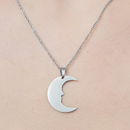 201 Stainless Steel Crescent Moon Pendant Necklace NJEW-OY002-12-1