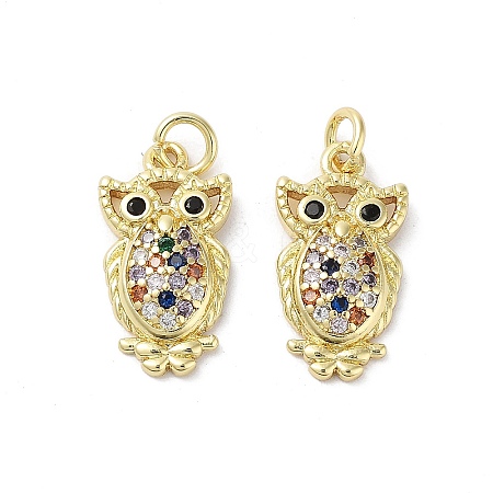 Rack Plating Owl Brass Micro Pave Cubic Zirconia Pendants KK-E102-20G-1