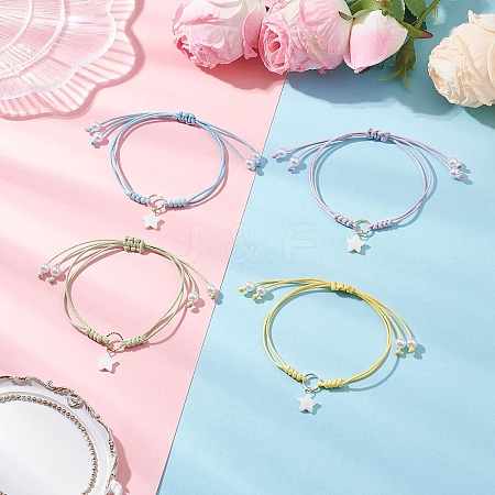 4Pcs 4 Colors Star Freshwater Shell Charm Bracelets BJEW-JB12415-1