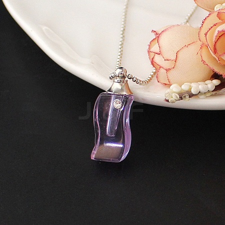 Medium Purple Glass Bottle with Iron Ball Chain Pendant Necklaces PW-WGF3857-10-1