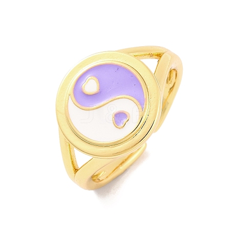 Round with Yin-yang Brass Enamel Open Cuff Rings for Women RJEW-U009-11B-G-1