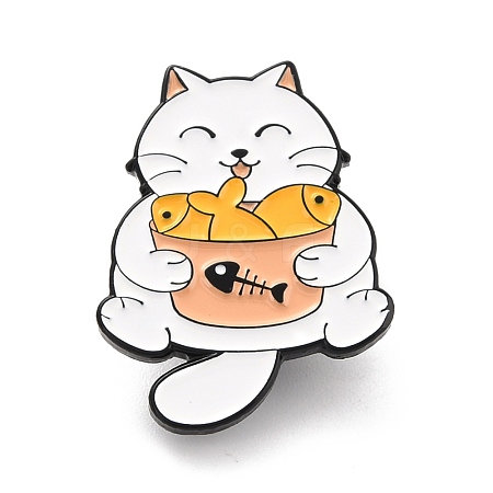 Cat with Fish Enamel Pin JEWB-I015-37EB-1