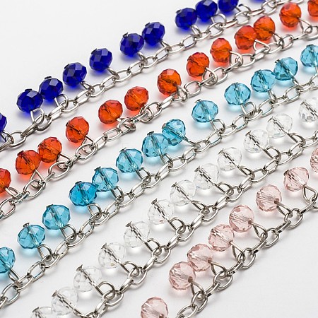Handmade Faceted Rondelle Glass Beads Chains for Necklaces Bracelets Making AJEW-JB00086-1