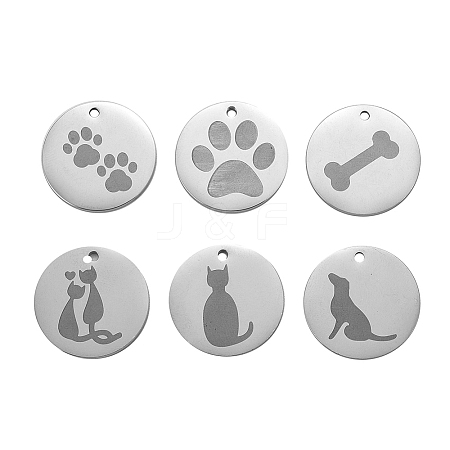 12Pcs 6 Style 304 Stainless Steel Pet Pendants STAS-CJ0001-139-1