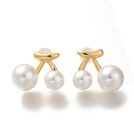 Brass ABS Imitation Pearl Stud Earrings for Women EJEW-B107-05G-1