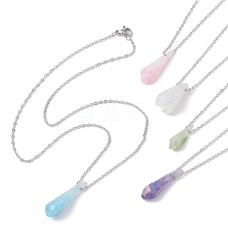 5Pcs 5 Color Dyed Natural Quartz Crystal Teardrop Pendant Necklaces Set NJEW-JN04497-01S-1